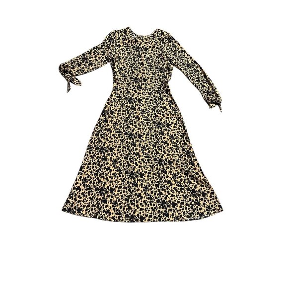 Reformation Leopard Print Midi Dress With Long Sleeves & Tie Cuffs Keyhole Back - Picture 10 of 11